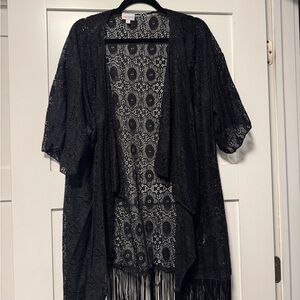 LuLaRoe Black Lace Fringe Kimono